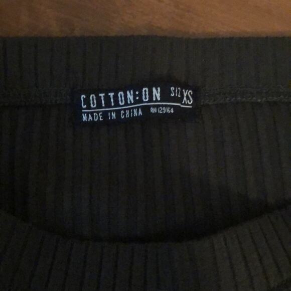 Cotton On Dark Olive Green Ribbed knit Mini Skirt Size XS Bodycon Curved Hem - Picture 4 of 8